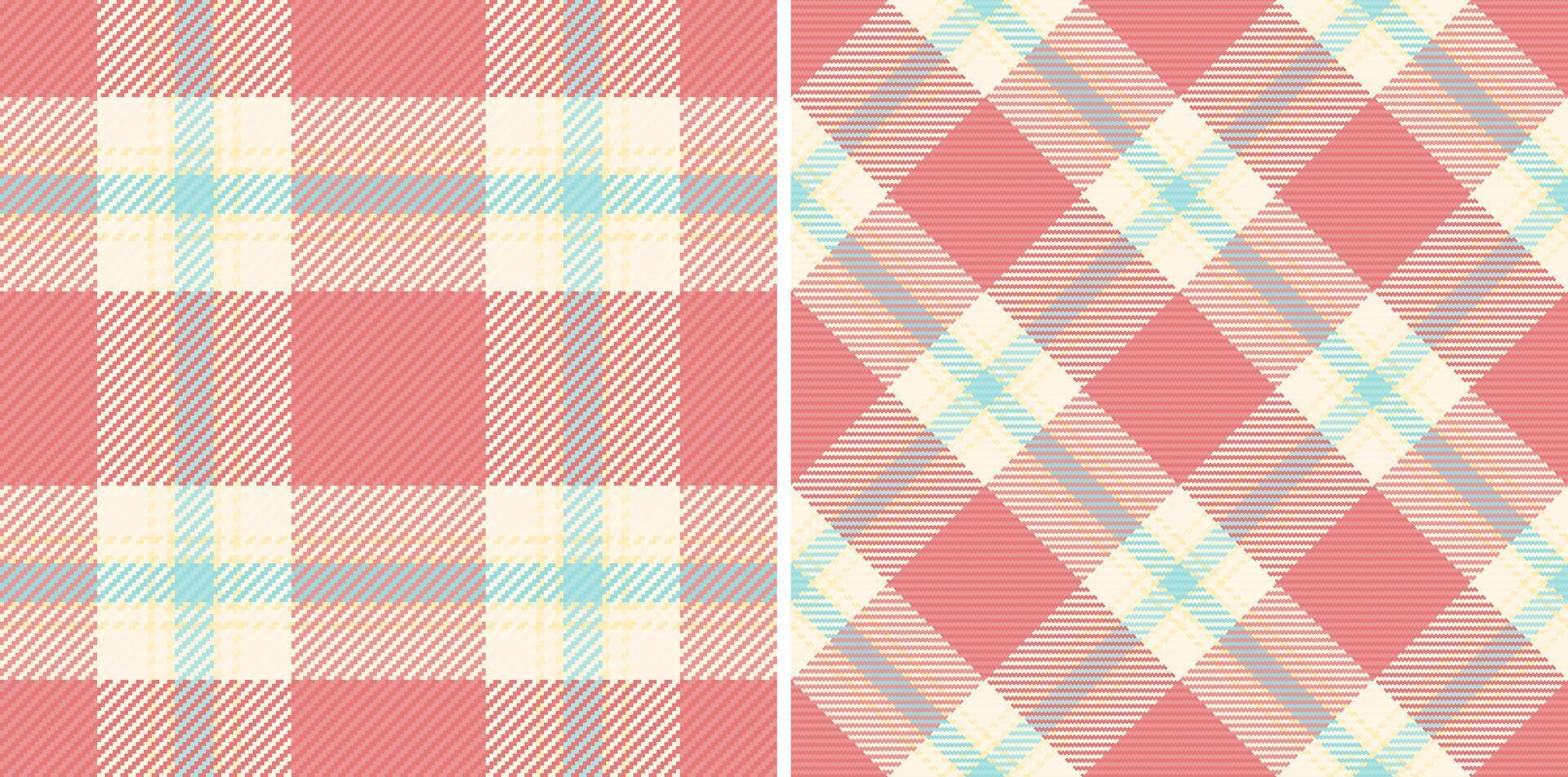 Tartan plaid check of textile pattern with a background seamless fabric texture. Set in kids colors for pillow arrangement on bed. vector