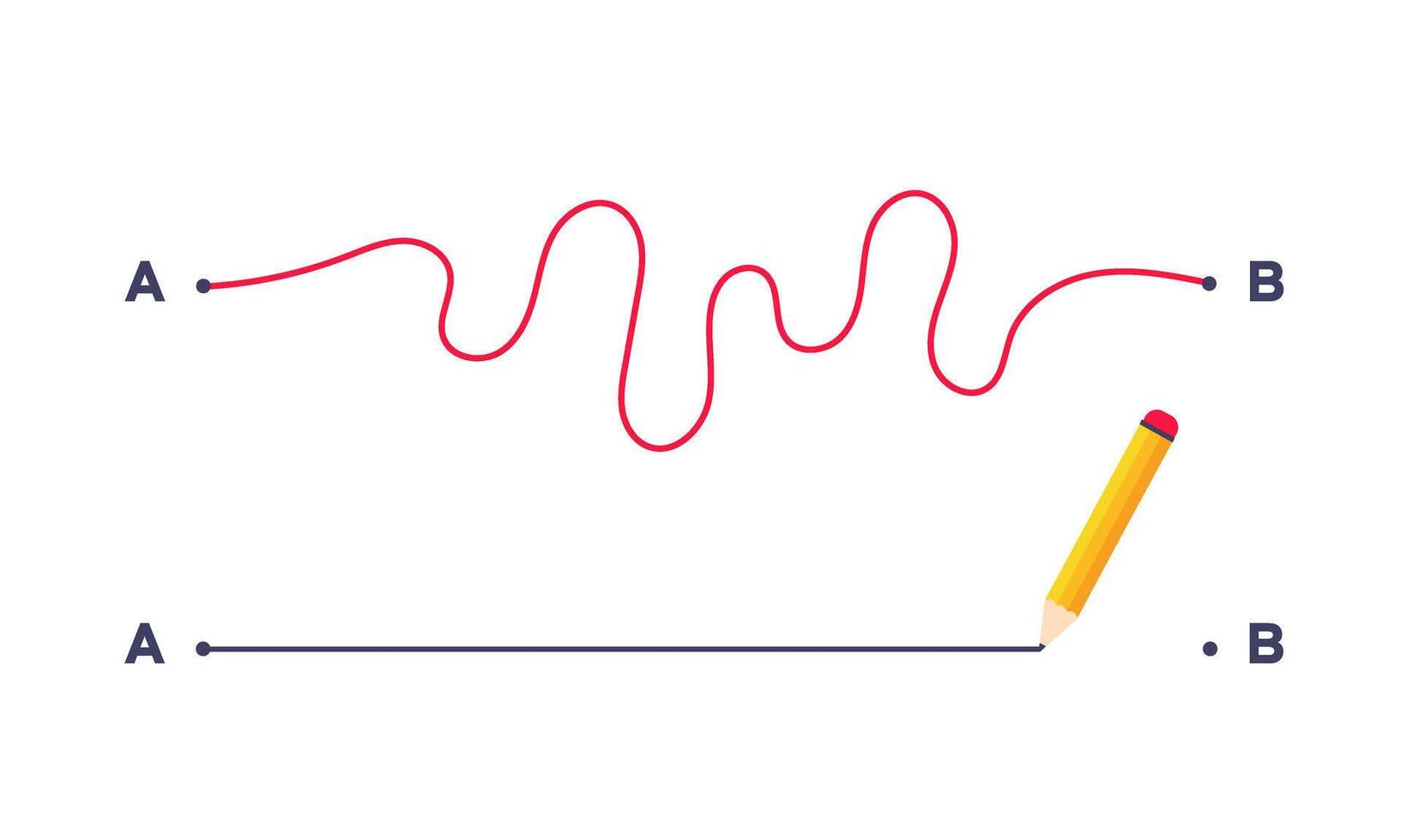 Complex and easy simple way from point A to B flat style design illustration. vector