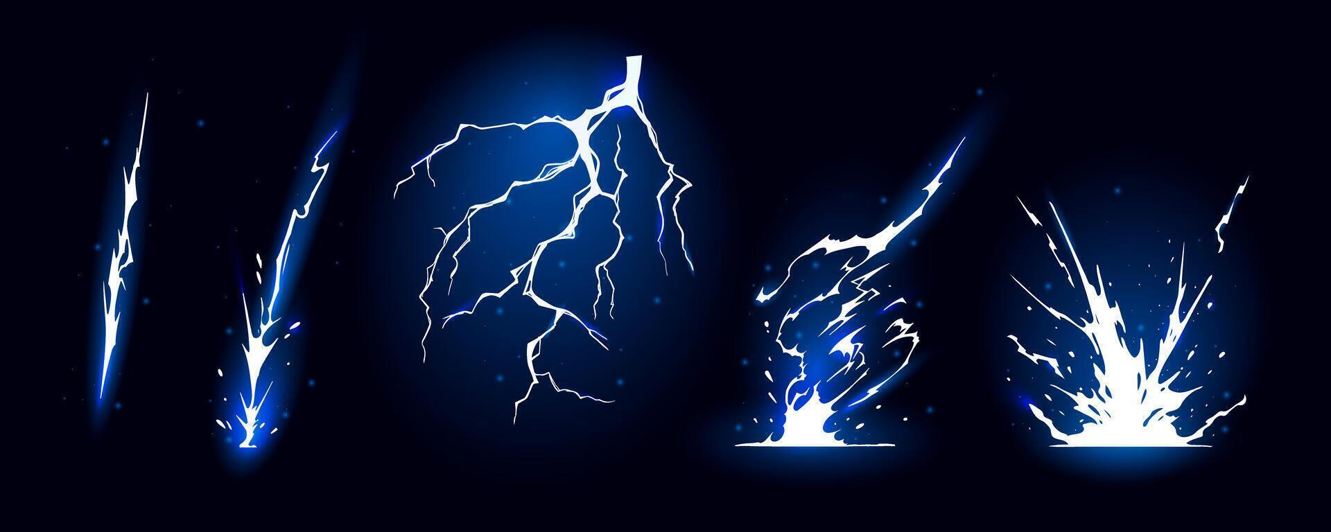 Lightning strike bolt silhouettes sequence illustration. vector