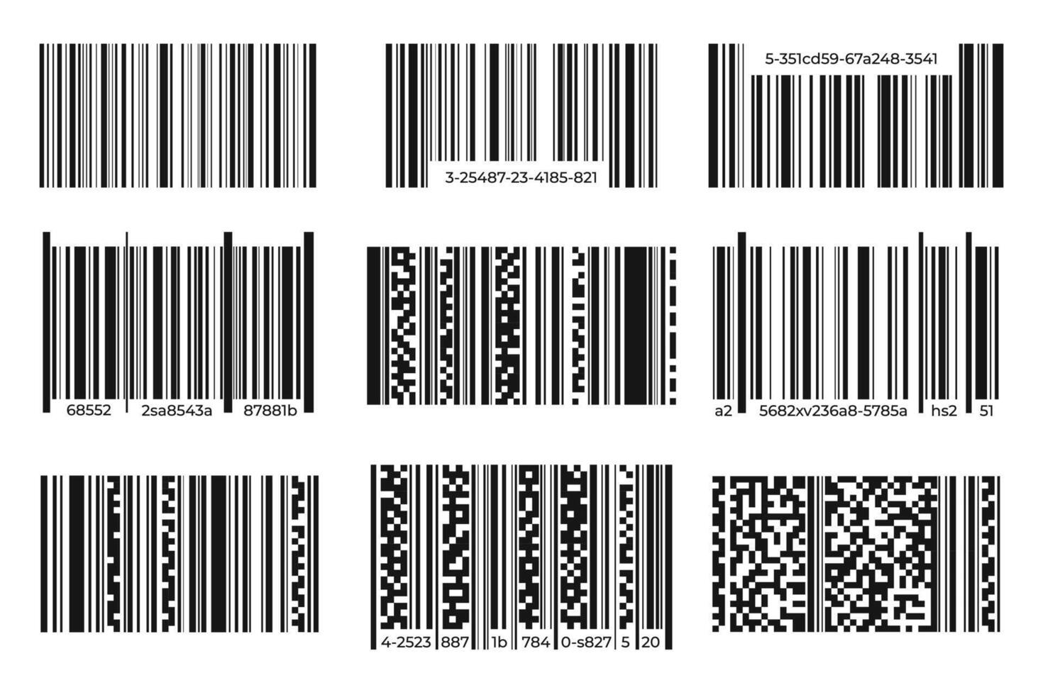 Bar code icon collection. Modern black product code bar labels isolated on white background vector
