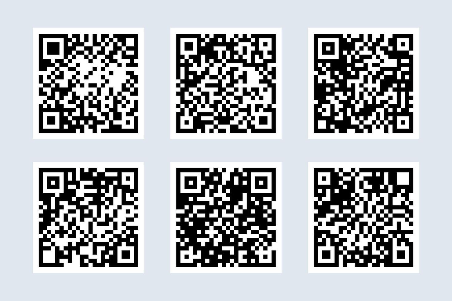 QR code scan icon set for smartphone scanning, marketing, mobile app. Collection of black modern QR codes vector
