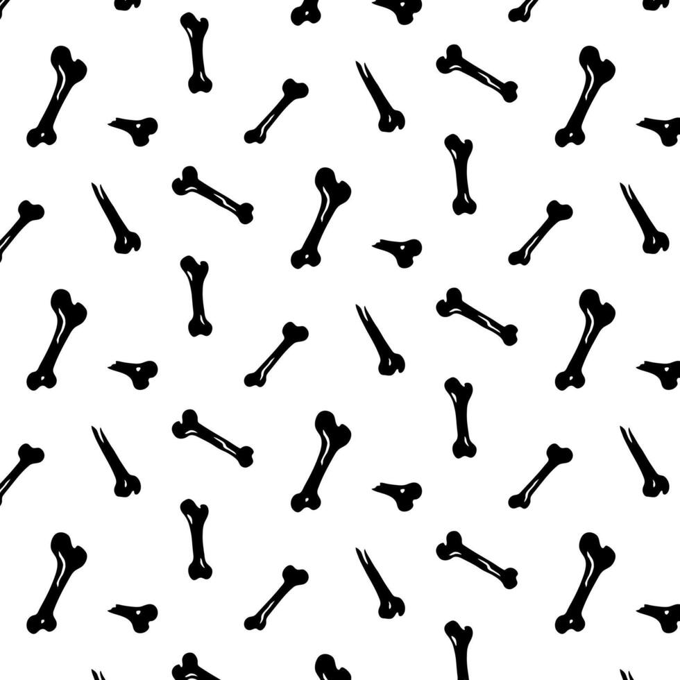 Black bones silhouette on white seamless pattern. Spooky design for Halloween. Background for card, wrapping, packing. vector