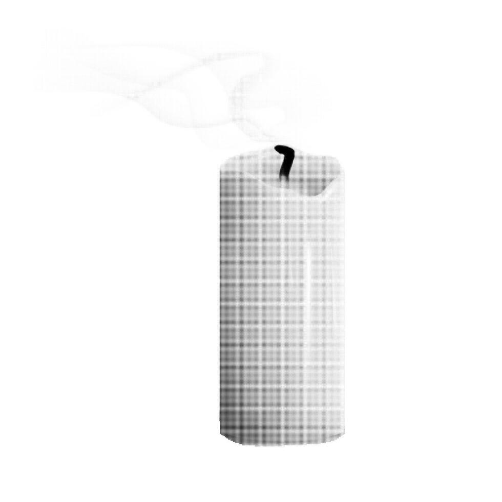Halftone extinguished candle shape isolated on white background. Black dotted candle icon with smoke. Modern halftone design. vector