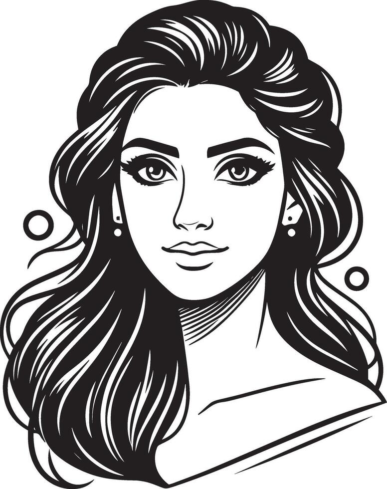 Clean Indian Woman Portrait, Minimalist Line Art in Black and White with Simple Design vector