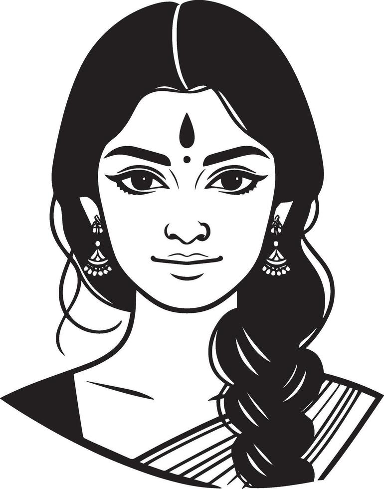 Elegant Line Drawing of Indian Woman, Minimalist Black and White Art with Simple Design vector