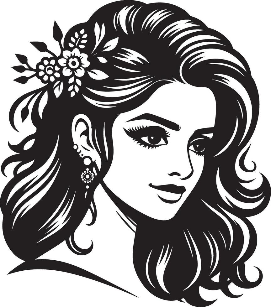Minimalist Indian Woman Portrait Design, Simplistic Line Drawing in Style vector