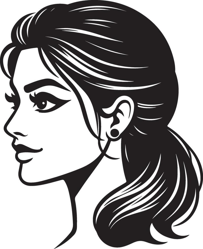 Minimalist Indian Woman Art, Clean Line Drawing in Black and White Style vector