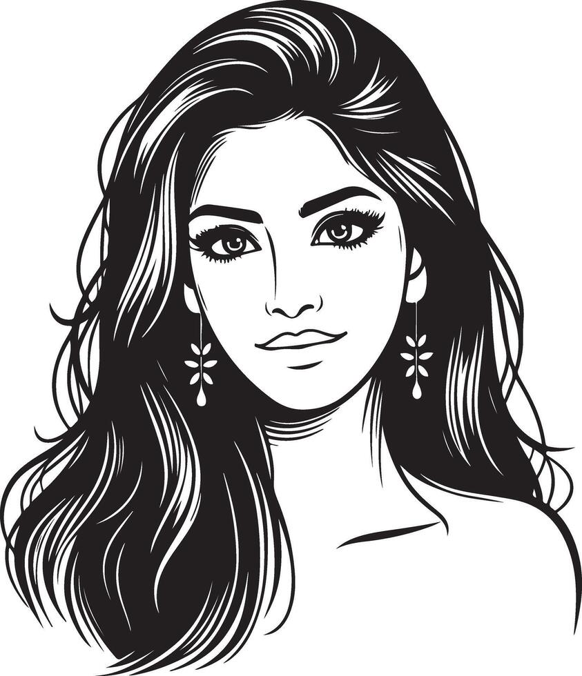 Minimalist Drawing of Indian Woman, Elegant Line Art in Black and White vector