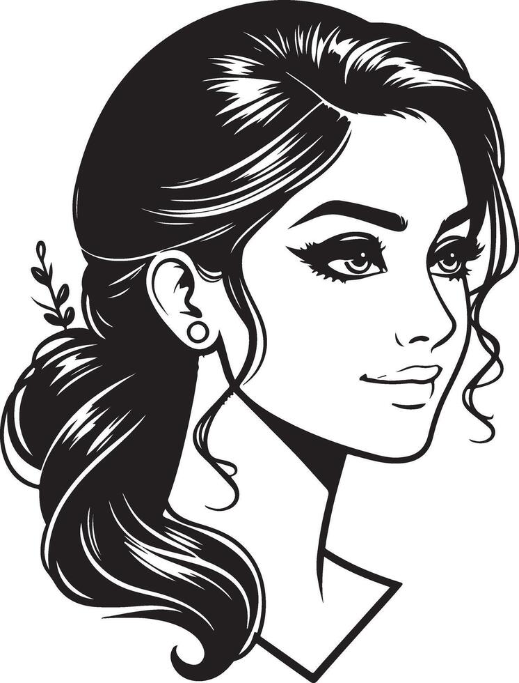 Stylized Indian Woman Portrait, Minimalist Black and White Art with Clean Lines vector