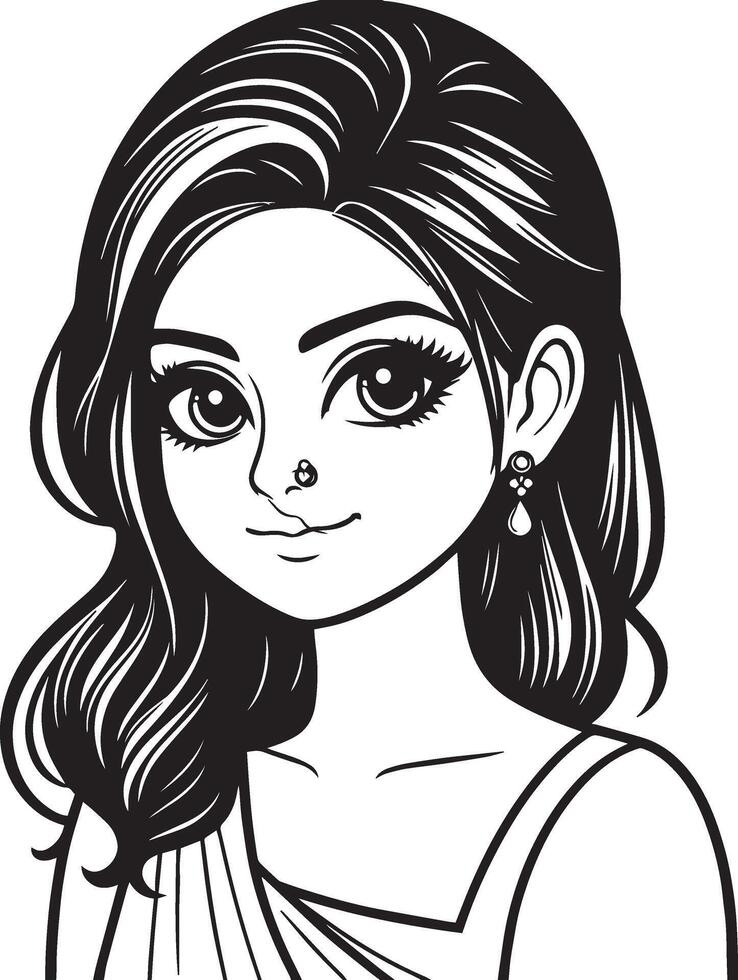 Iconic Indian Woman Line Drawing, Clean and Minimalist Black and White Art vector