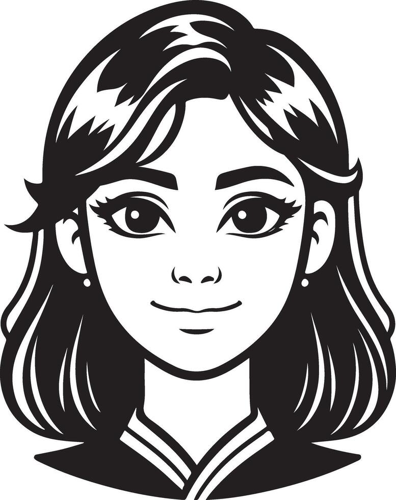 Minimalist Line Art of Indian Woman, Elegant Black and White Portrait vector