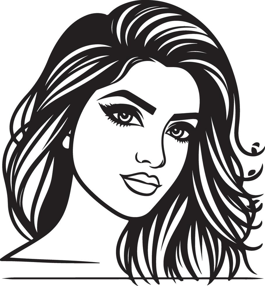 Simplified Black and White Indian Woman Portrait, Minimalist Line Drawing vector