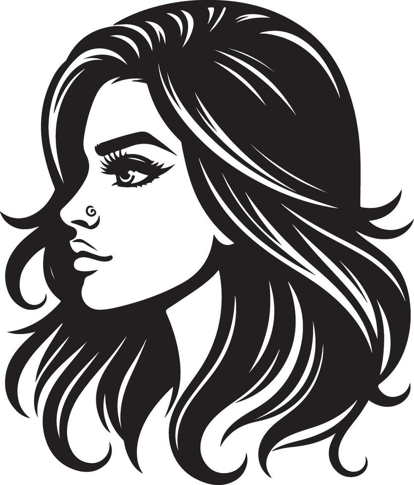 Elegant Line Drawing of Indian Woman in Black and White, Simplified Art vector