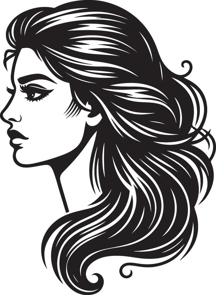 Iconic Line Drawing of Indian Woman, Minimalist Black and White Portrait vector