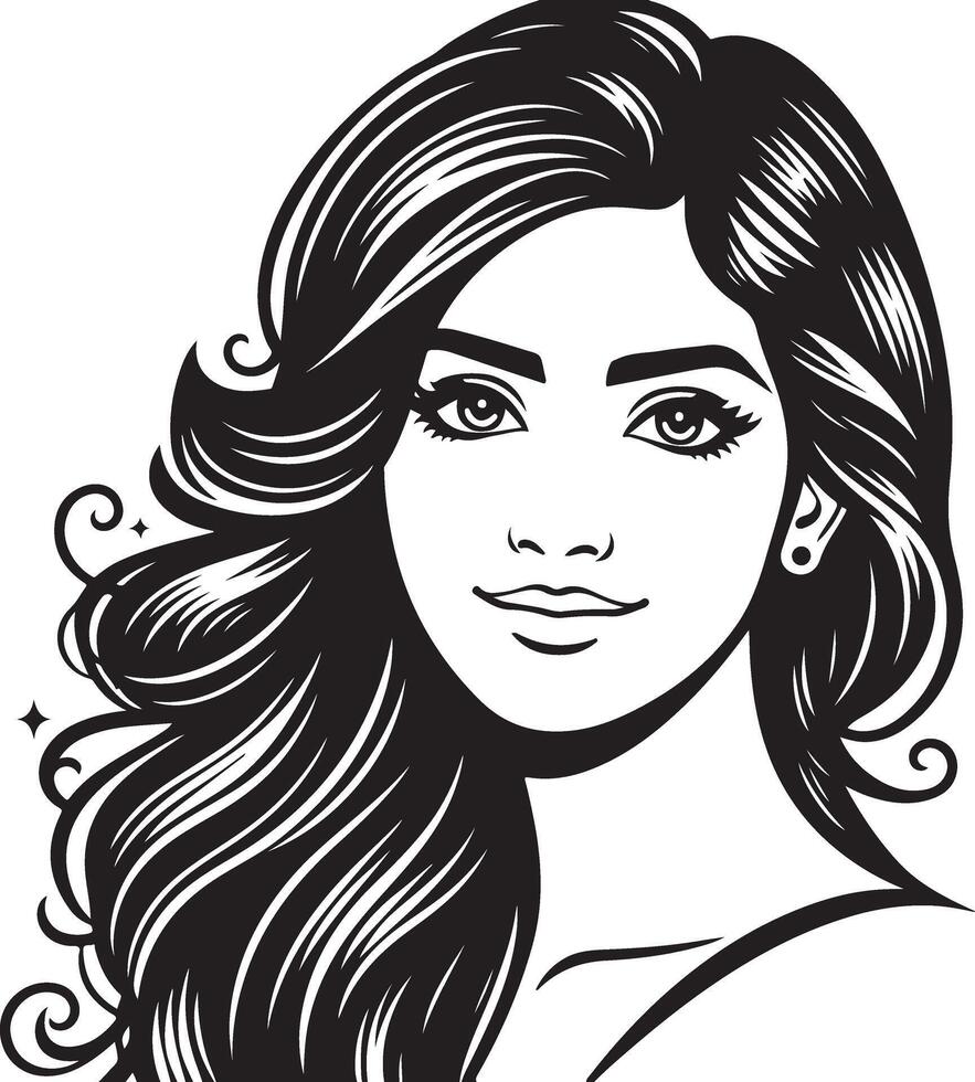 Minimalist Portrait of Indian Woman, Simplistic Line Drawing in Black and White vector