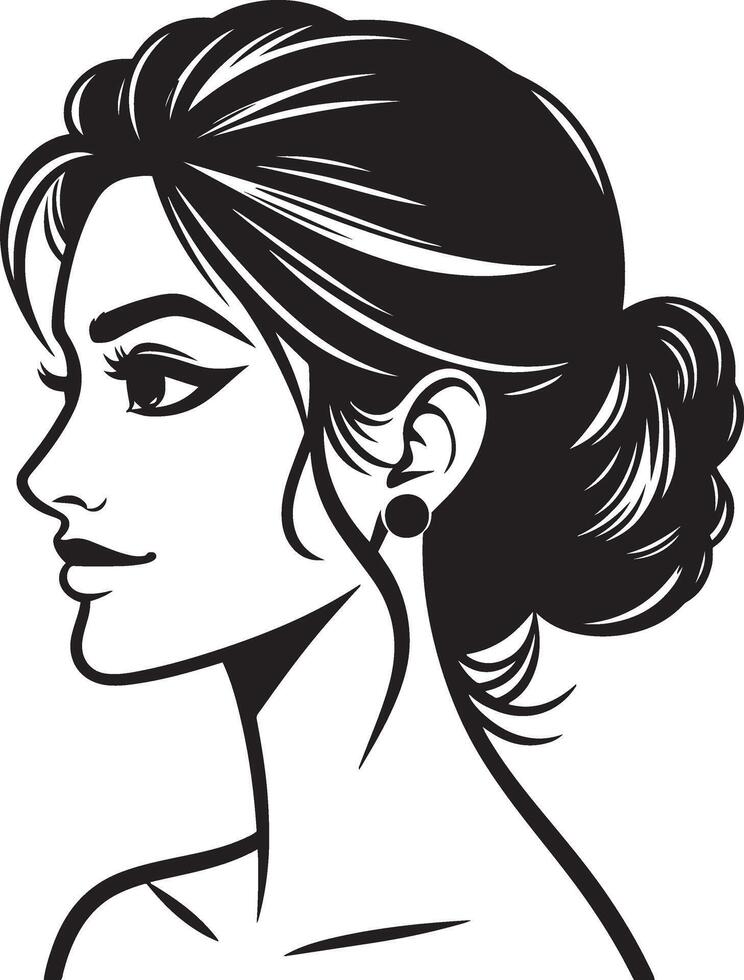 Elegant Black and White Line Drawing of Indian Woman, Minimalist Portrait vector