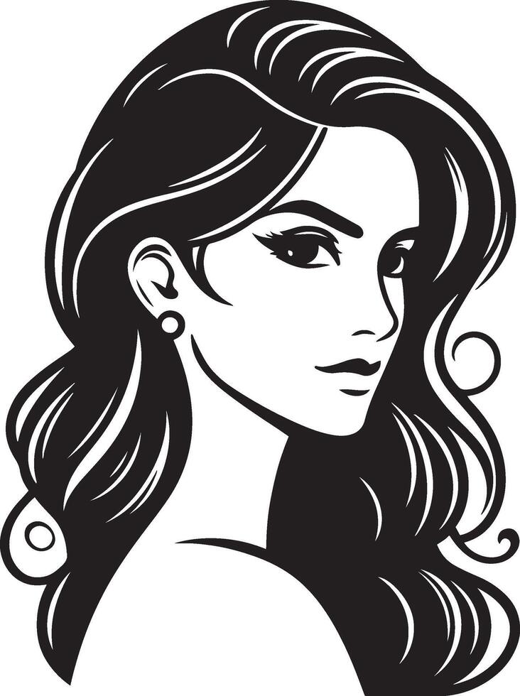 Minimalist Indian Woman Portrait in , Clean Line Drawing in Simple Black and White Design vector