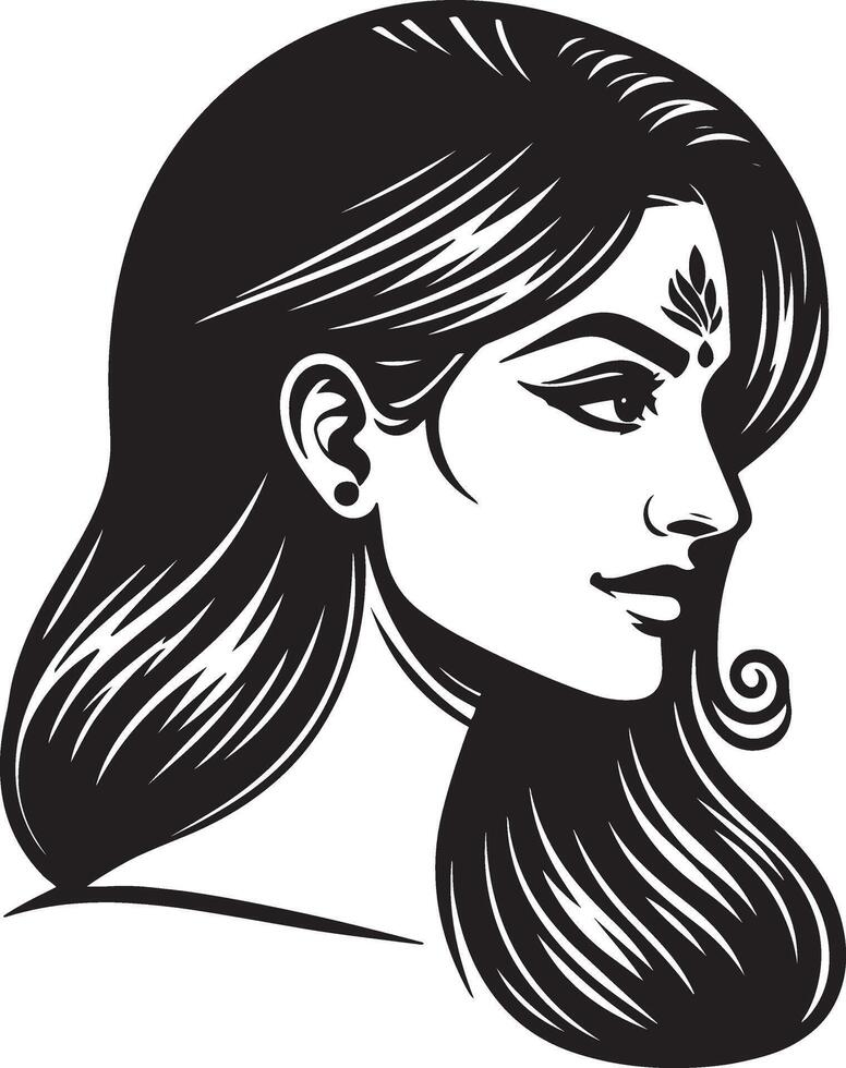 Clean and Simplistic Portrait of Indian Woman, Minimalist Line Drawing Style vector