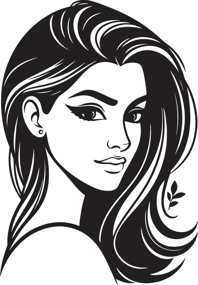 Elegant Black and White Portrait of Indian Woman, Clean and Minimalist Line Drawing Style vector