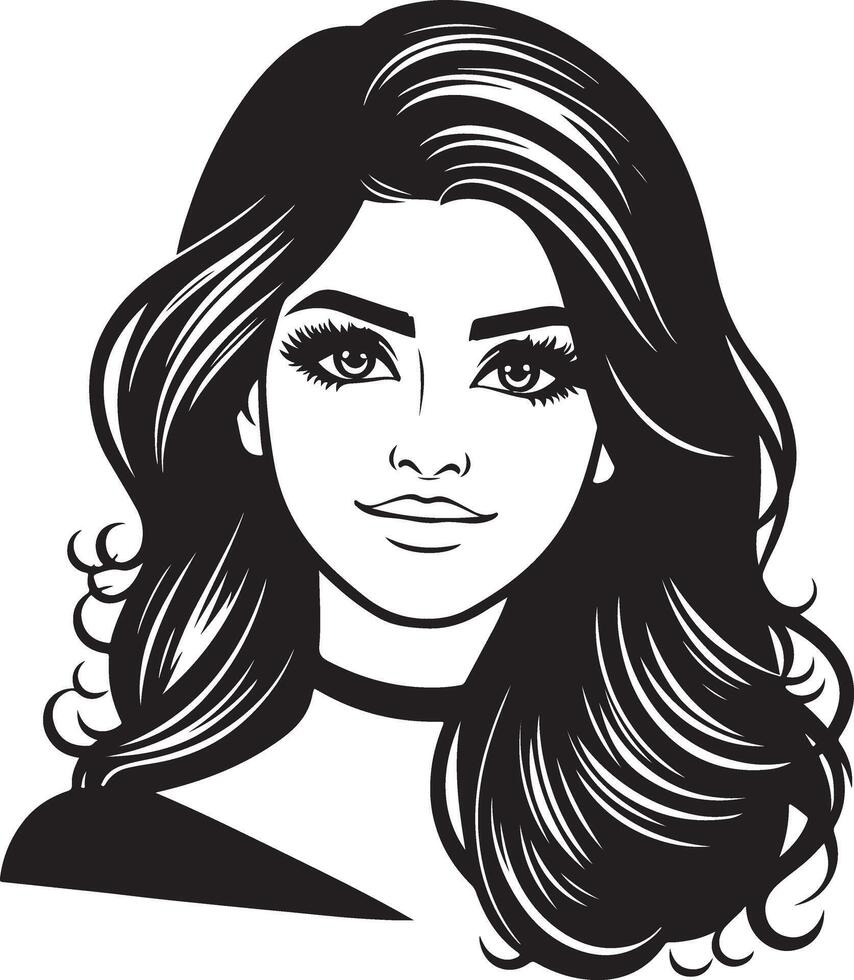Minimalist Indian Woman Drawing in , Black and White Line Art with Simple Design vector