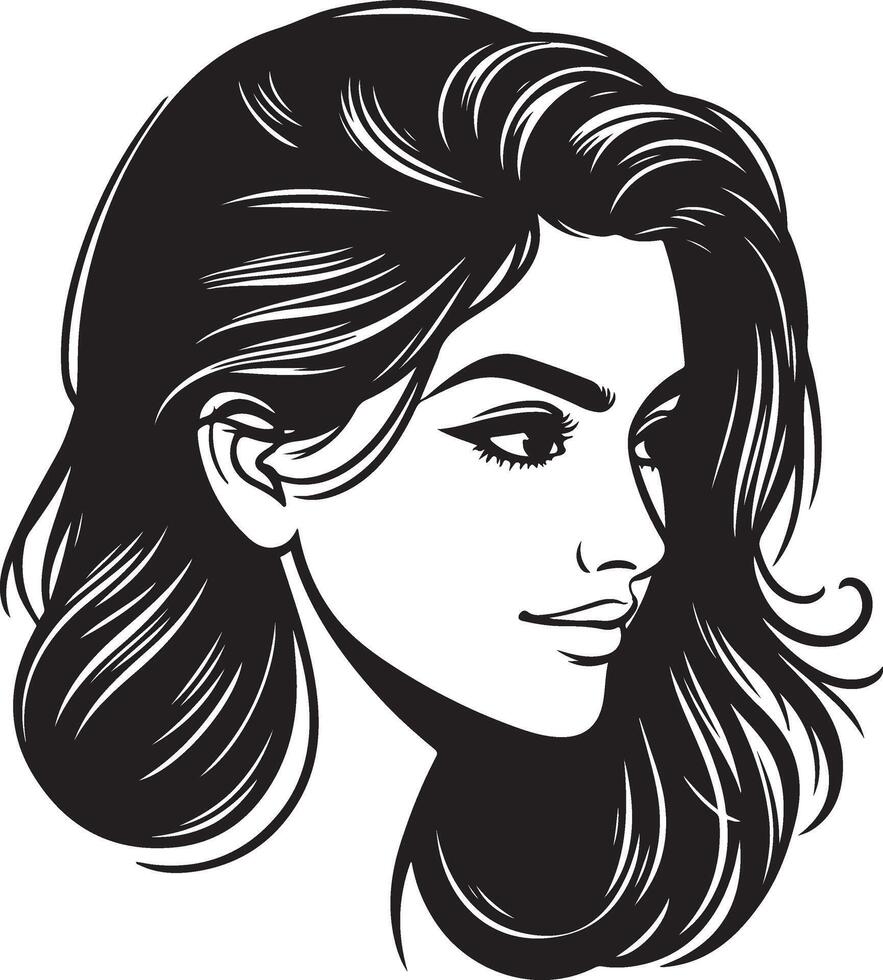 Minimalist Portrait of Indian Woman in , Black and White Line Drawing in Simple Design vector