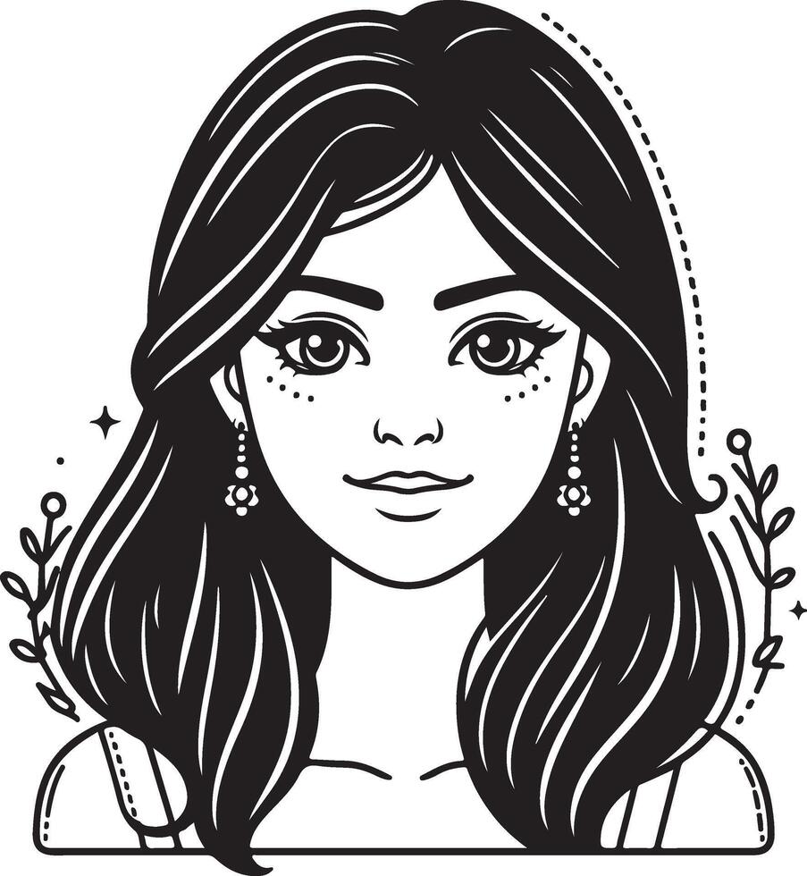 Simplistic Black and White Indian Woman Portrait, Minimalist Line Art vector