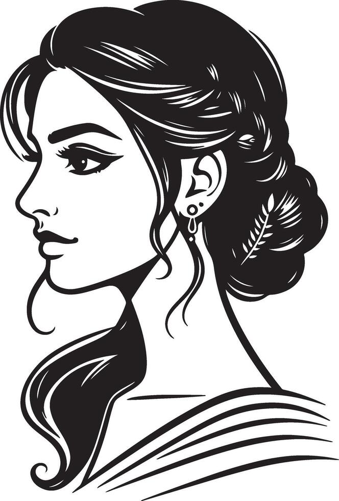 Simplified Line Drawing of Indian Woman, Clean and Minimalist Black and White Art Style vector
