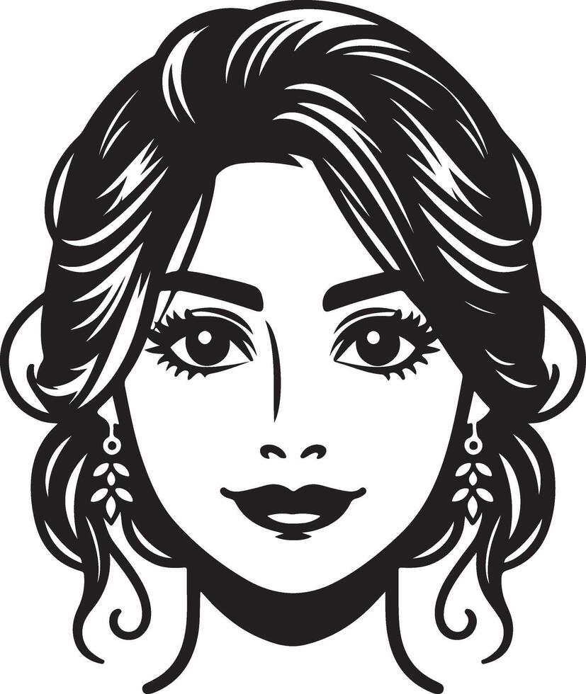 Minimalist Indian Woman Illustration, Elegant Line Drawing in Black and White vector