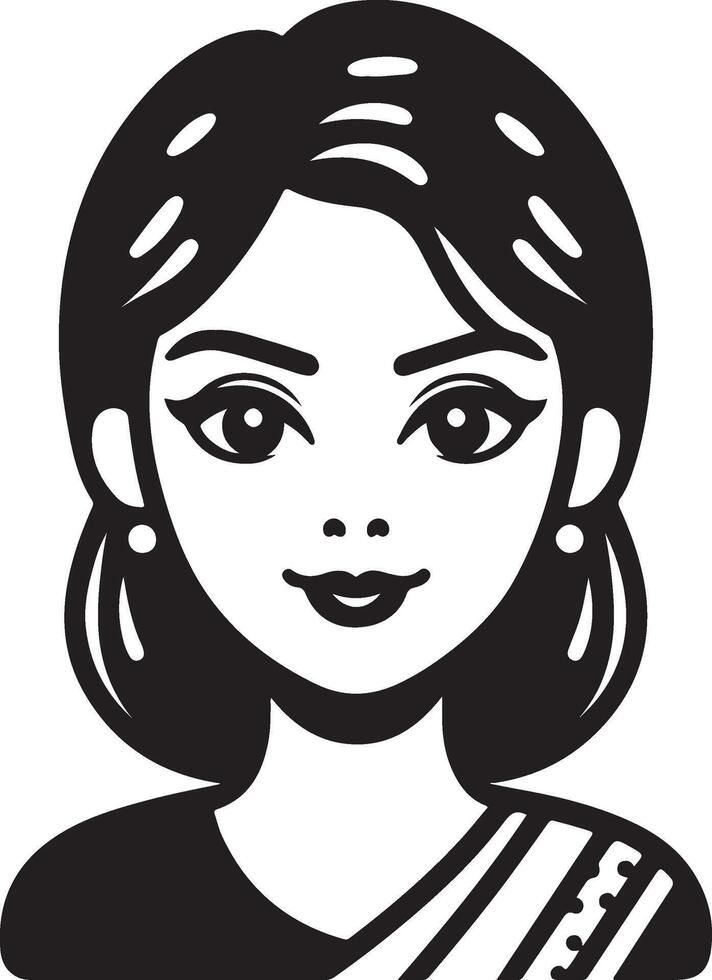 Minimalist Indian Woman Portrait in , Black and White Line Drawing with Clean Design vector