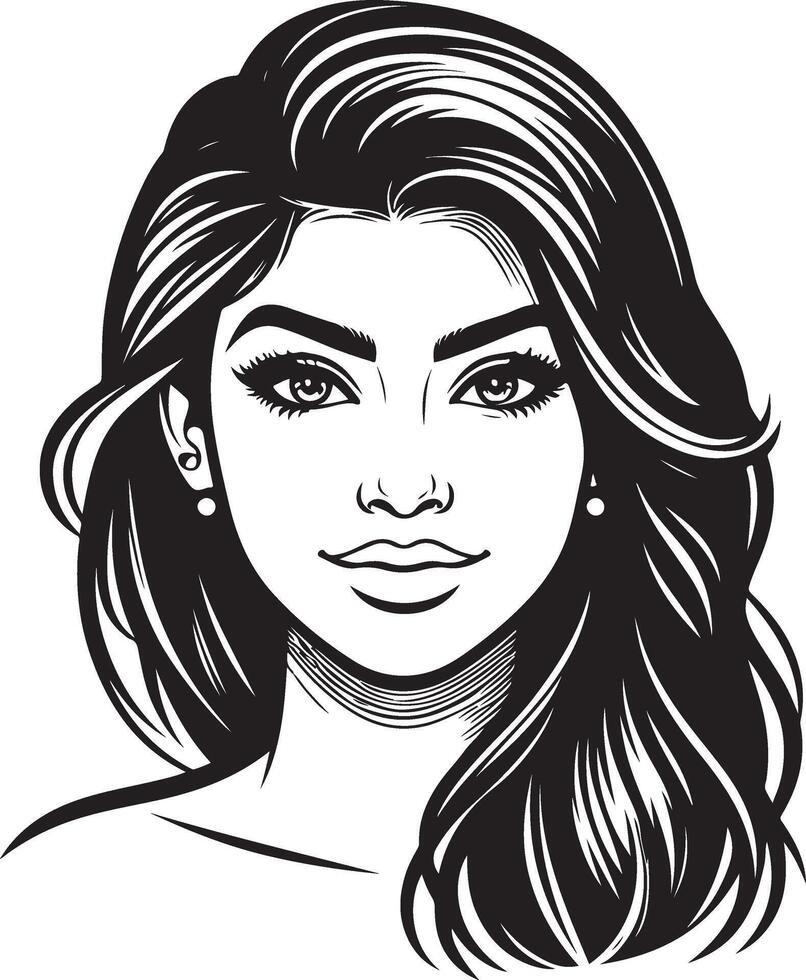 Minimalist Indian Woman in Black and White, Elegant Line Art with Simple Design vector