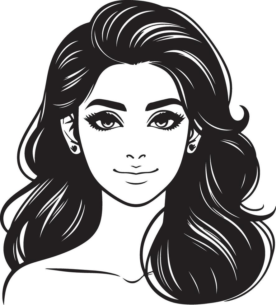 Minimalist Indian Woman Icon Portrait, Clean and Elegant Line Drawing in Black and White vector