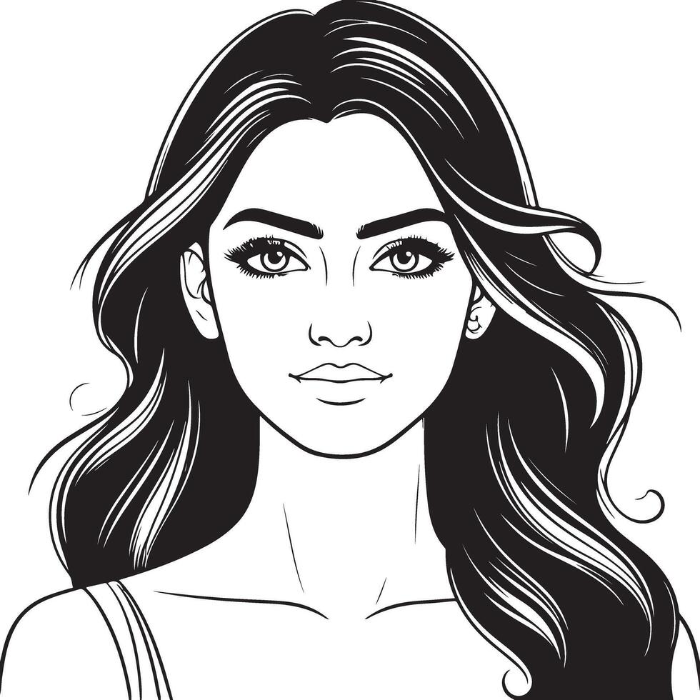 Simplistic Black and White Portrait of Indian Woman, Minimalist Line Art vector