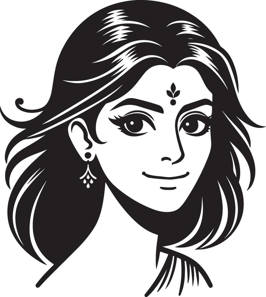 Clean Portrait of Indian Woman, Simplified Line Drawing in Minimalist Style vector