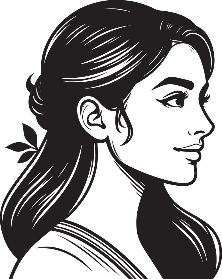 Black and White Line Drawing of Indian Woman, Minimalist and Simplistic Design vector