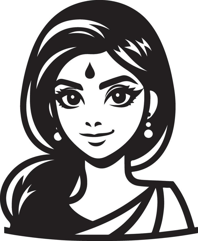 Monochrome Portrait of Indian Woman, Minimalist Line Art with Clean Style vector