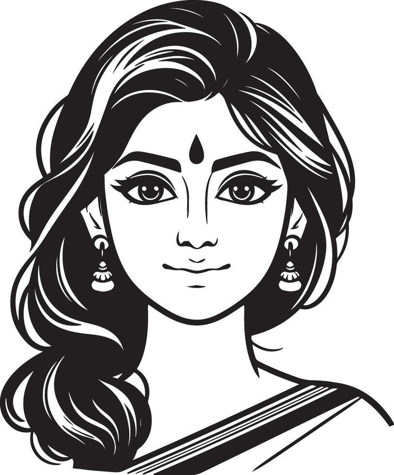 Clean and Simple Line Drawing of Indian Woman, Minimalist Art in Black and White vector