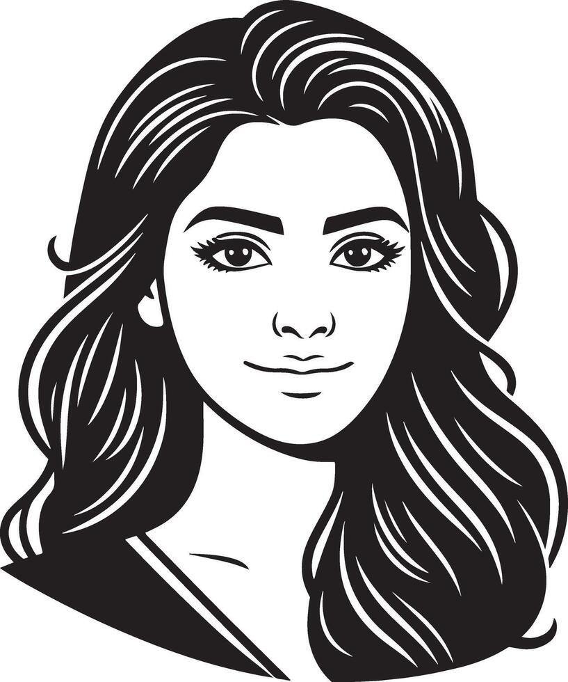 Simplified Indian Woman Portrait, Clean Black and White Line Drawing vector
