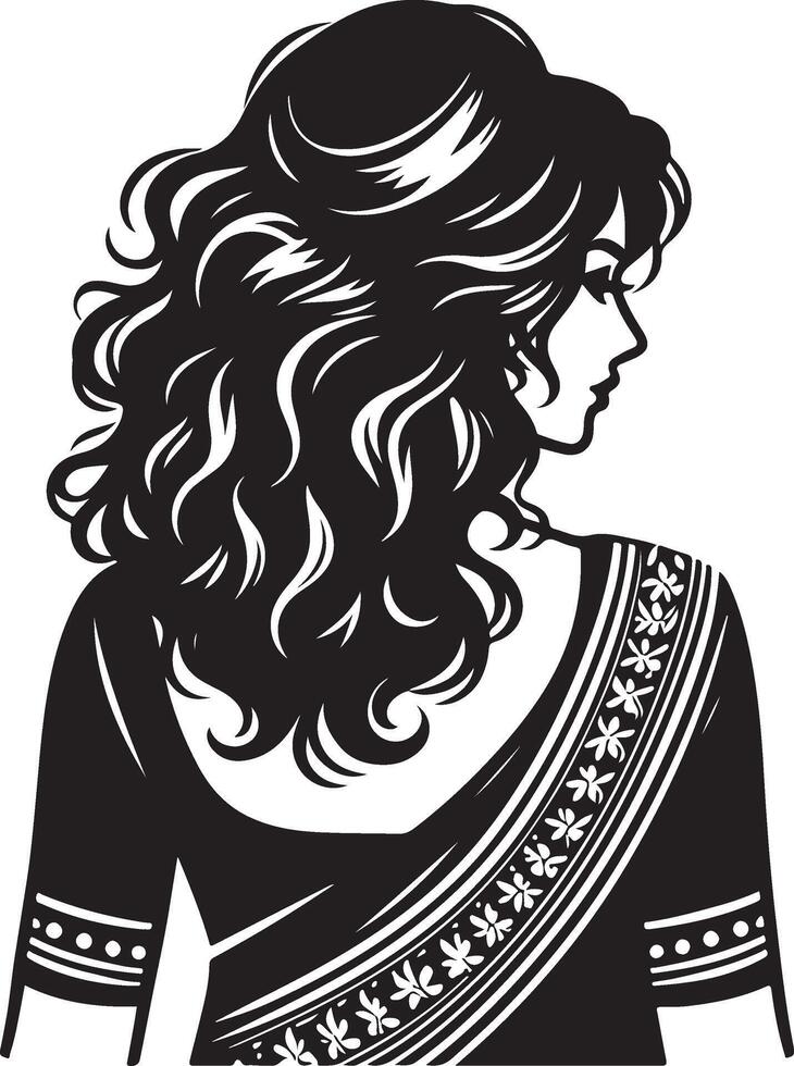 Elegant Indian Woman Portrait Art, Clean Line Drawing in Minimalist Style vector