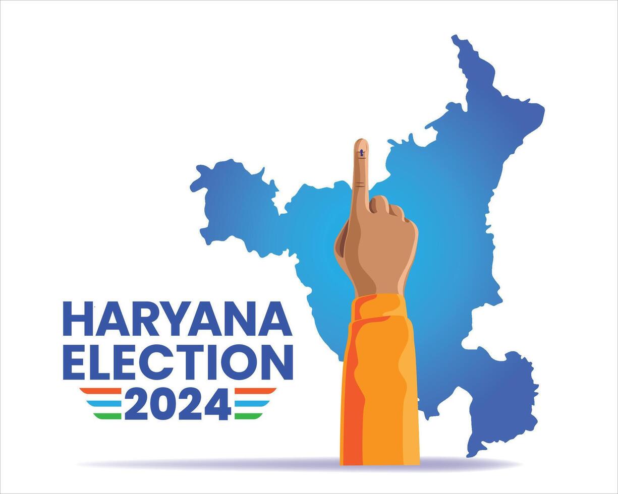 Haryana State Election 2024 Voting Illustration with Inked Finger and State Map vector