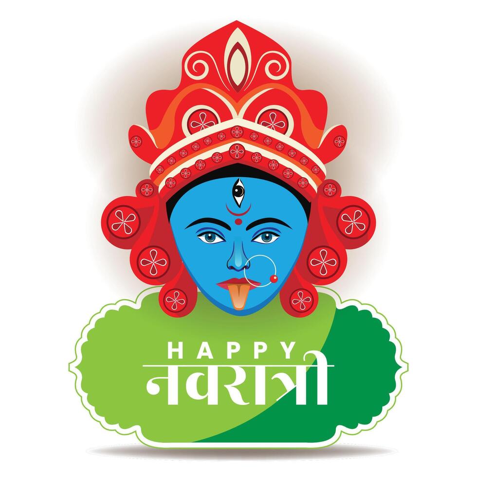 Happy Navratri Greeting Poster Featuring Green and Red Design of Goddess Kali Illustration vector