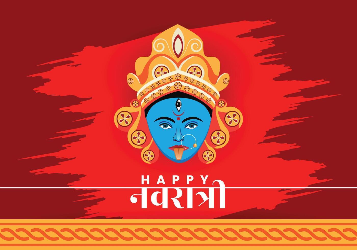 Navratri Festival Greeting Poster Featuring Goddess Kali with Blue Face on Red Background vector