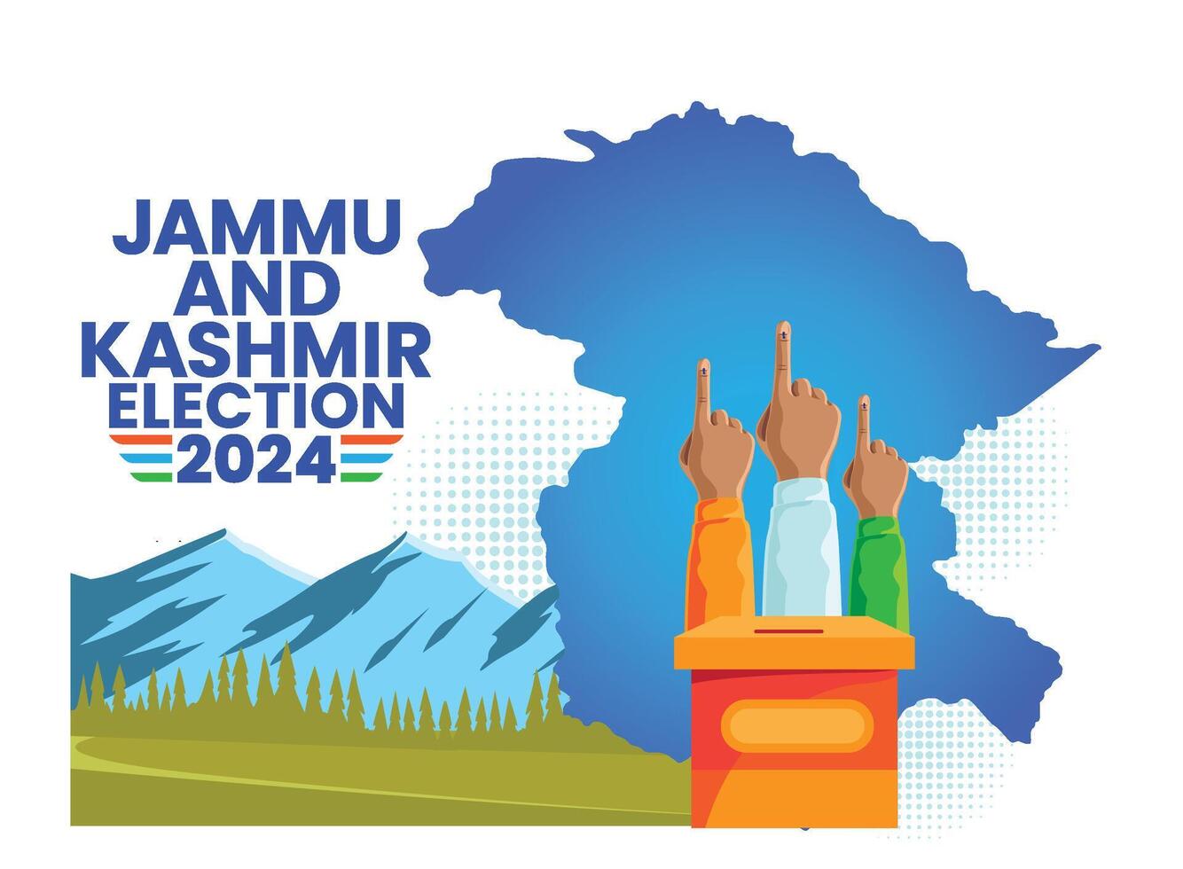 Jammu and Kashmir Election 2024 with Voting Hands and State Map Illustration vector
