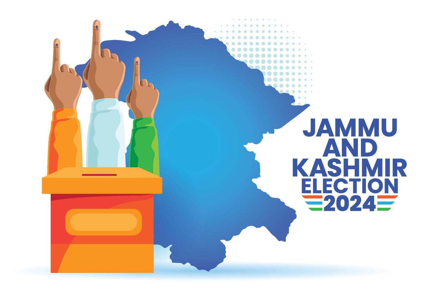 Illustration of Jammu and Kashmir Election 2024 with Voting Hands and Map Background vector