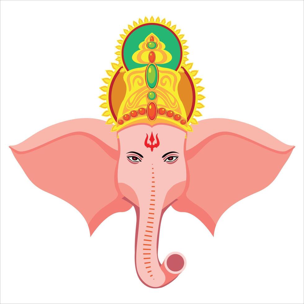 Ganesha Head Illustration with Decorative Crown and Sacred Symbol on Forehead vector
