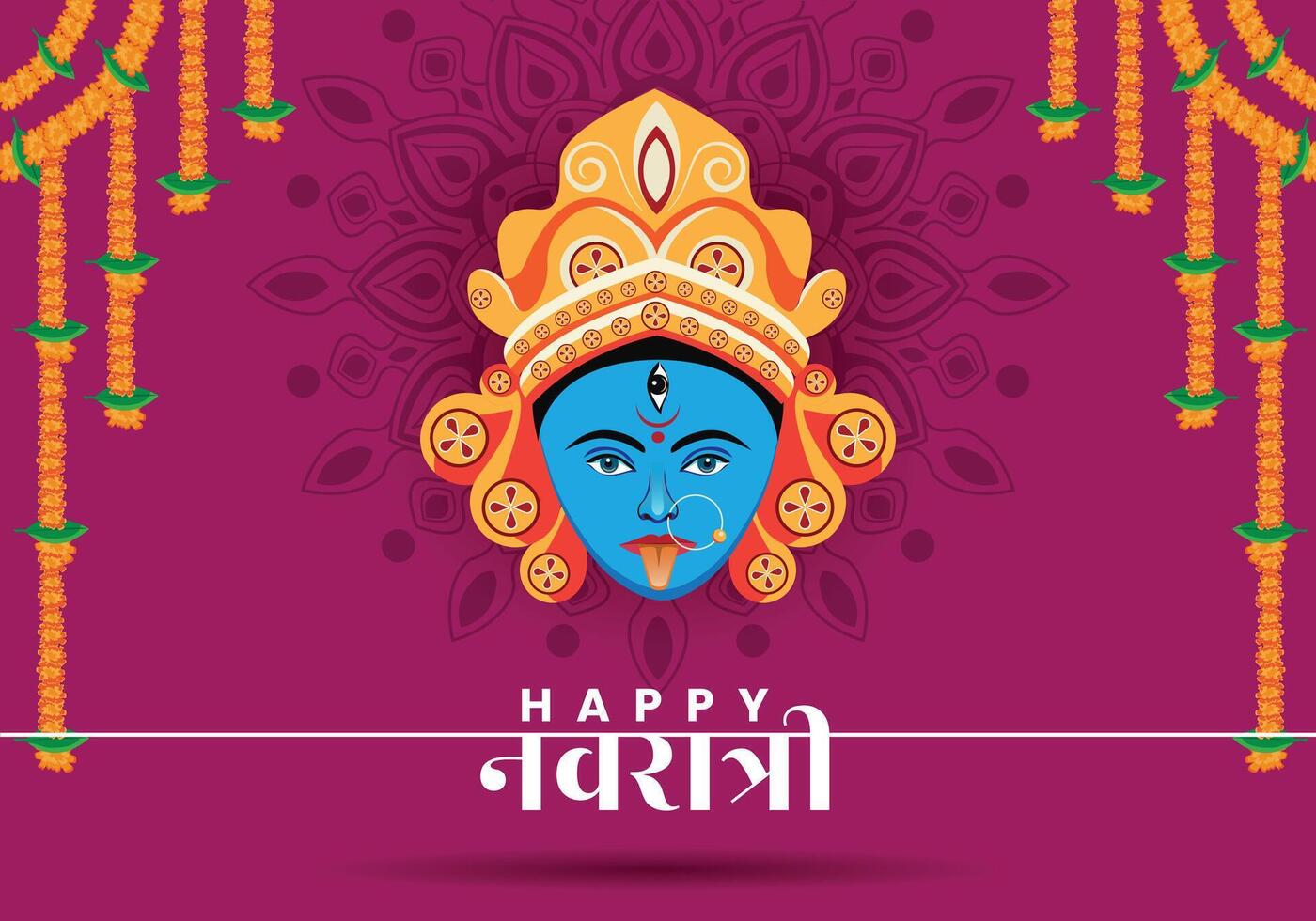 Happy Navratri Poster with Goddess Kali and Purple Background for Hindu Festival Celebration vector