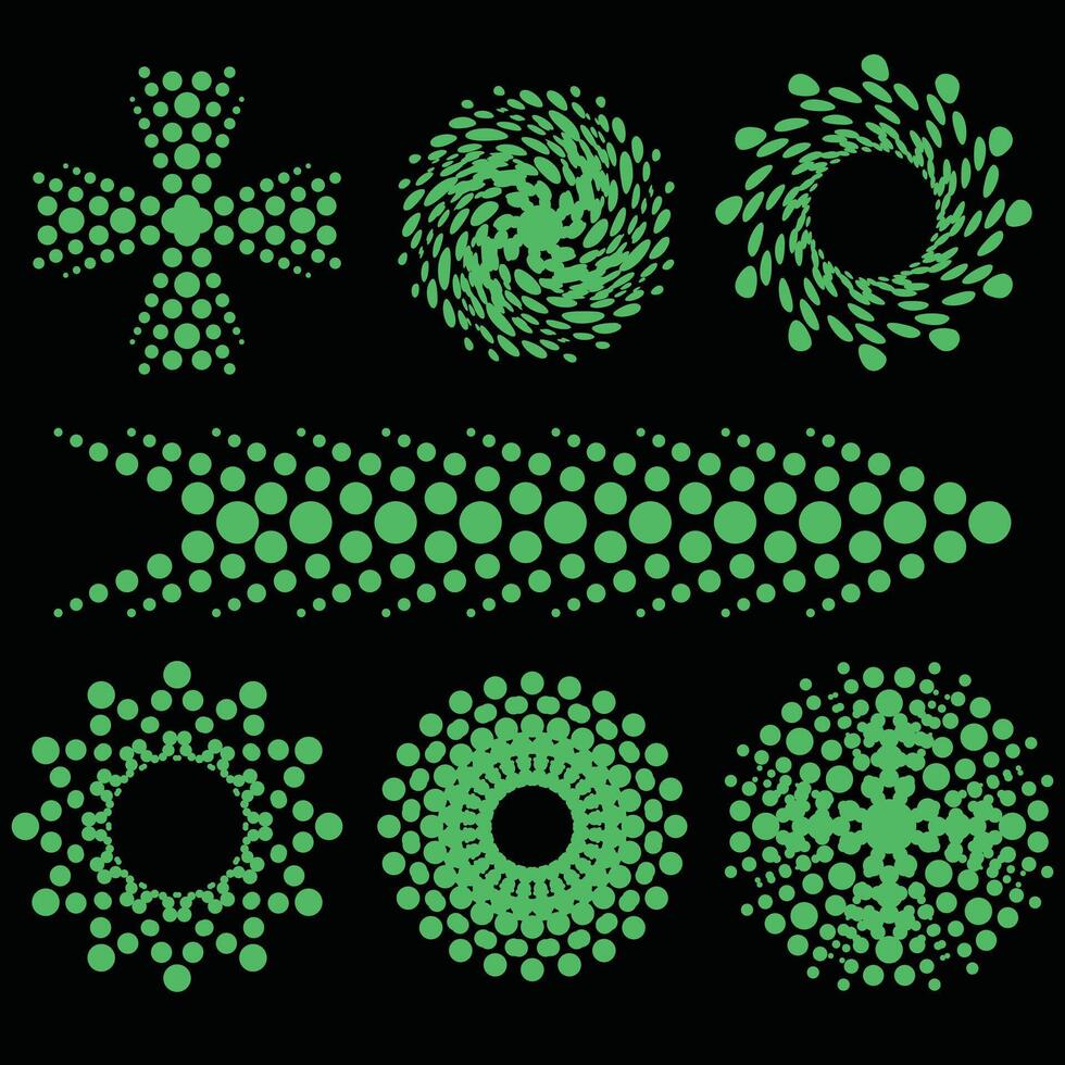 Set of green dots on black background vector