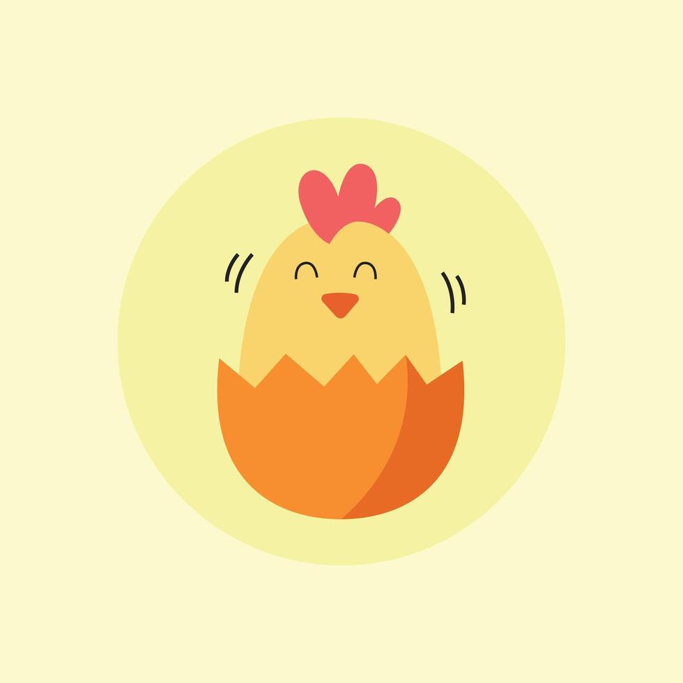 A cartoon chicken is inside an egg vector