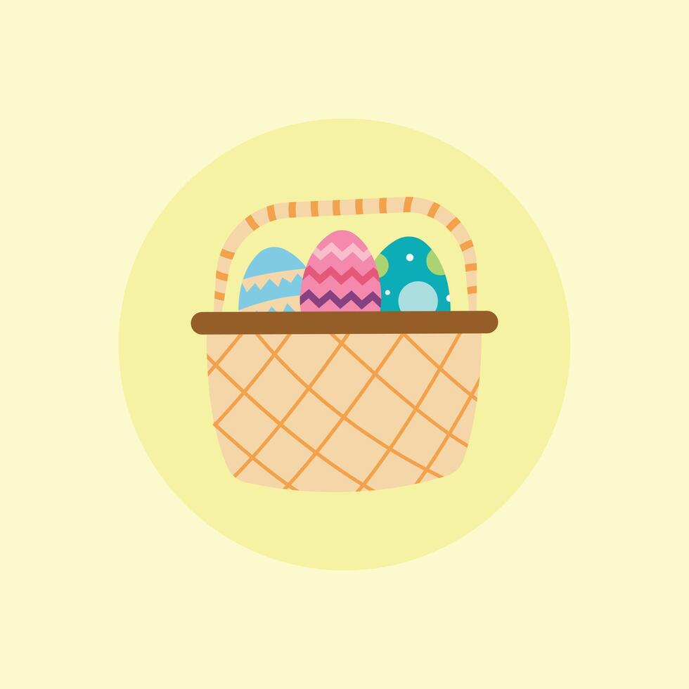 Easter basket with eggs and birds on yellow background vector