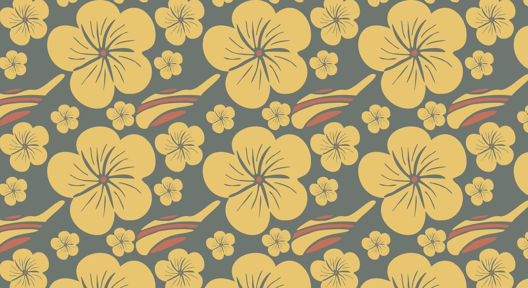 A yellow and orange flower pattern on a gray background vector