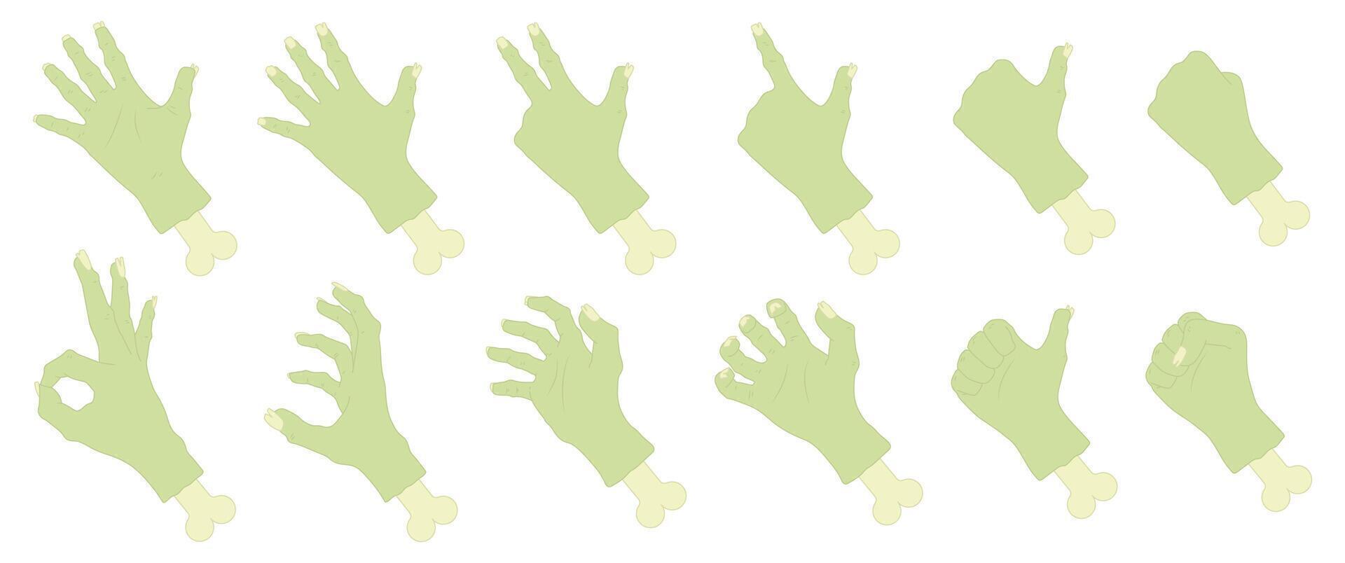 zombie hand collection with various gestures vector